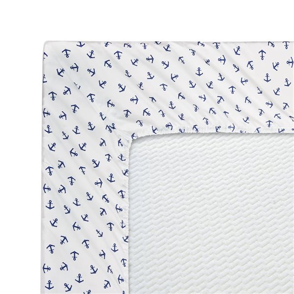 Marina Decoration Queen Size Blue Nautical Anchor Cotton Blend Printed Sheet
