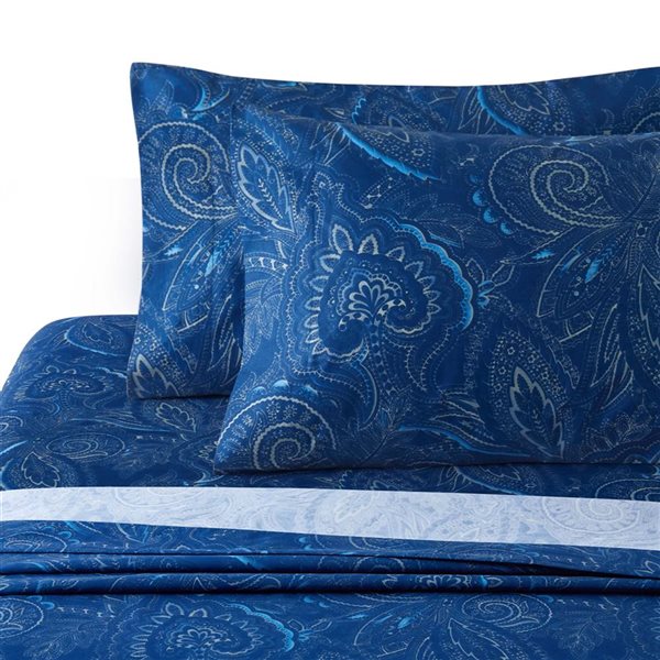 Marina Decoration Double/Full Size Navy Blue Paisley Cotton Blend Printed Sheet