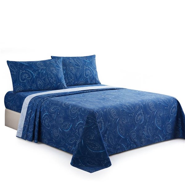Marina Decoration Double/Full Size Navy Blue Paisley Cotton Blend Printed Sheet