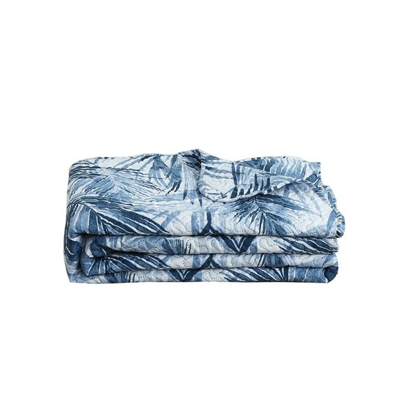 Marina Decoration King Size Modern Blue Leaves Polyester Embossed Coverlet Printed Quilt Set with Sham