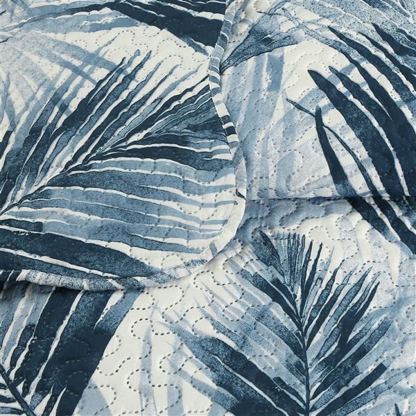 Marina Decoration King Size Modern Blue Leaves Polyester Embossed Coverlet Printed Quilt Set with Sham