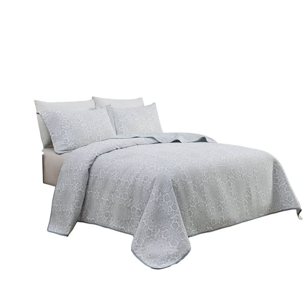 Marina Decoration Twin/Single Size Blue Floral Jacquard Embroidered Coverlet Quilt Set with Sham