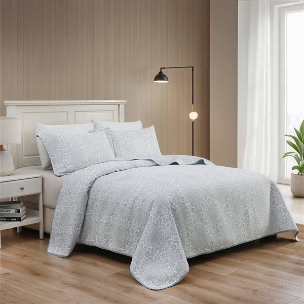 Marina Decoration Twin/Single Size Blue Floral Jacquard Embroidered Coverlet Quilt Set with Sham