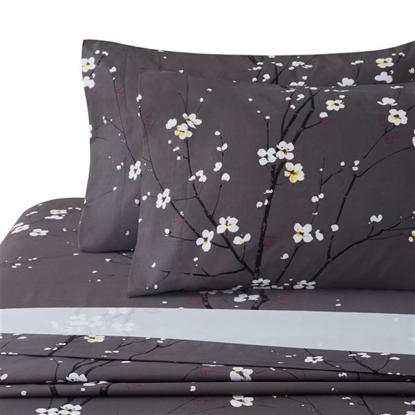 Marina Decoration King Size Plum Blossom Floral Grey Cotton Blend Printed Sheet