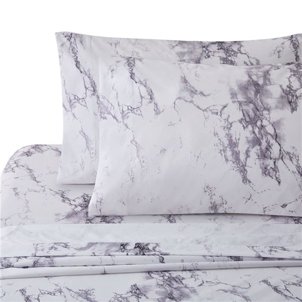 Marina Decoration Double/Full Size White Marble Cotton Blend Printed Sheet