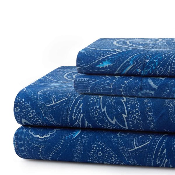 Marina Decoration King Size Navy Blue Paisley Cotton Blend Printed Sheet