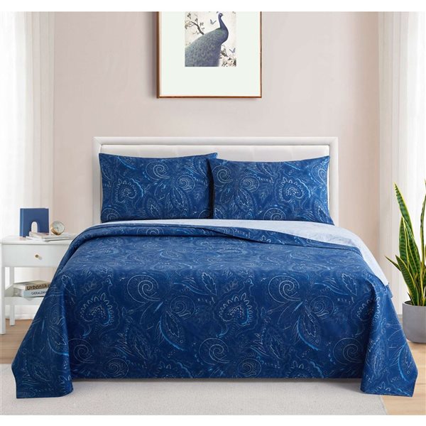 Marina Decoration King Size Navy Blue Paisley Cotton Blend Printed Sheet