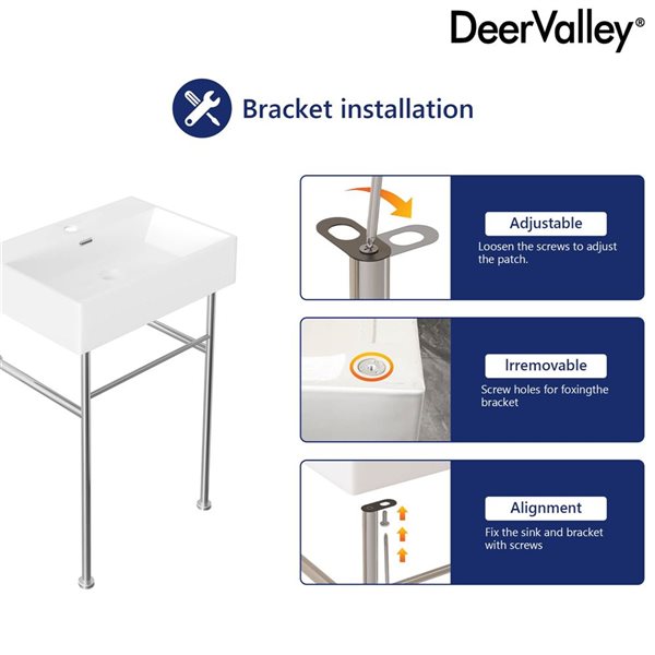 DeerValley 23.82-in Wall-Mount Rectangular Traditional Ceramic Console Bathroom Sink with Base - Silver