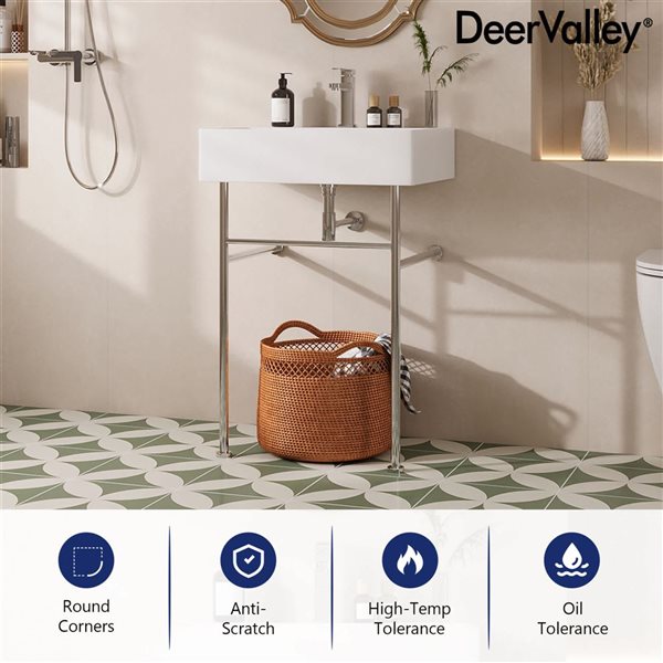 DeerValley 23.82-in Wall-Mount Rectangular Traditional Ceramic Console Bathroom Sink with Base - Silver