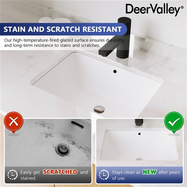 DeerValley 12.8-in Undermount Rectangular Modern Ceramic Bathroom Sink - White