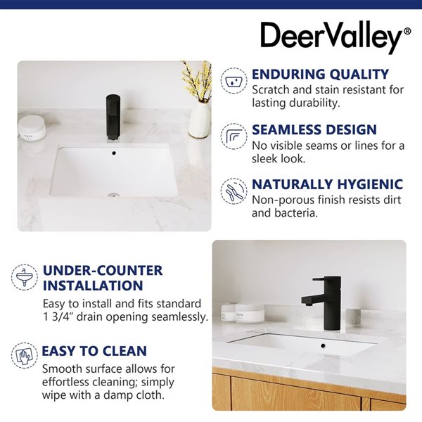 DeerValley 12.8-in Undermount Rectangular Modern Ceramic Bathroom Sink - White