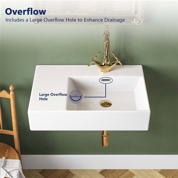 DeerValley Dynasty 16.93-in Wall-Mount Rectangular Modern Ceramic Bathroom Sink - White