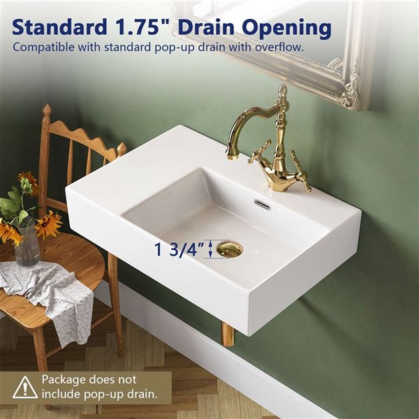 DeerValley Dynasty 16.93-in Wall-Mount Rectangular Modern Ceramic Bathroom Sink - White