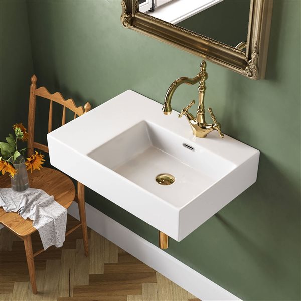 DeerValley Dynasty 16.93-in Wall-Mount Rectangular Modern Ceramic Bathroom Sink - White