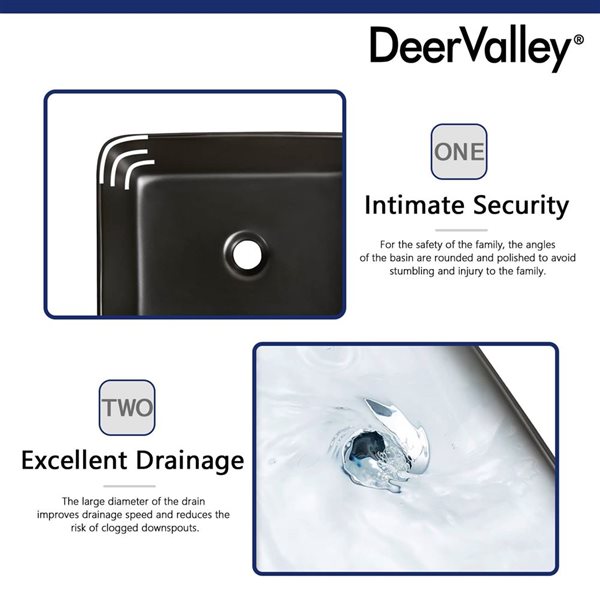 DeerValley Ally 14.76-in Vessel Rectangular Modern Ceramic Bathroom Sink - Black