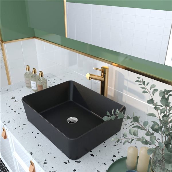 DeerValley Ally 14.76-in Vessel Rectangular Modern Ceramic Bathroom Sink - Black