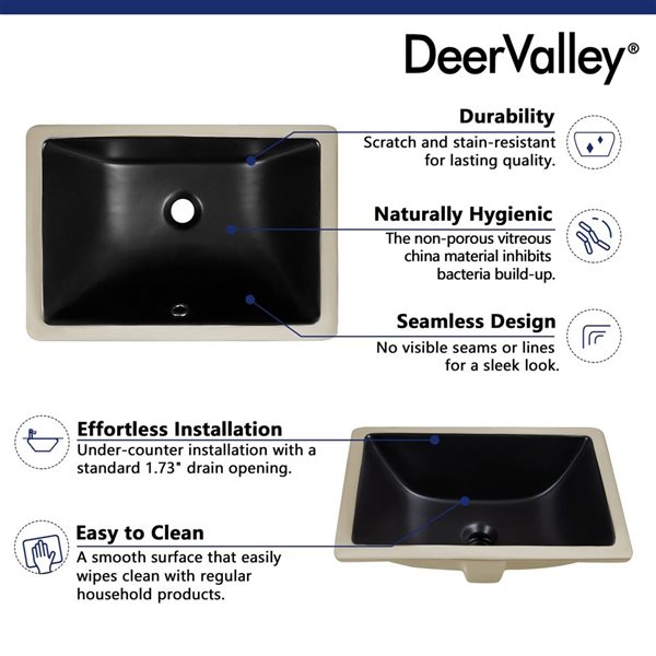 DeerValley 12.8-in Undermount Rectangular Modern Ceramic Bathroom Sink - Black