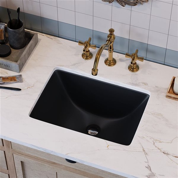 DeerValley 12.8-in Undermount Rectangular Modern Ceramic Bathroom Sink - Black