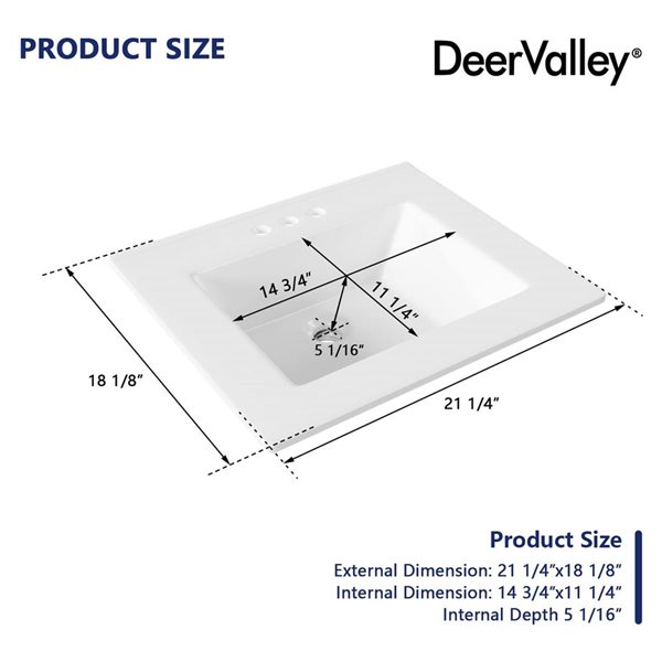 DeerValley 18.12-in Drop-in Rectangular Modern Ceramic Bathroom Sink - White