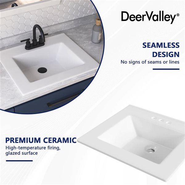 DeerValley 18.12-in Drop-in Rectangular Modern Ceramic Bathroom Sink - White
