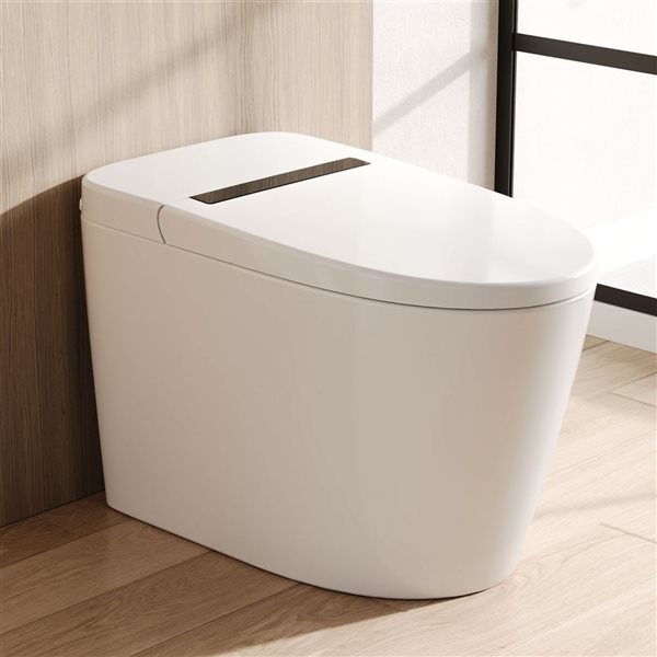 Vertex White Elongated Standard Height 12-In Rough-In 4.85 LPF Smart Compatible Soft Close 1-Piece Toilet, White/Tan