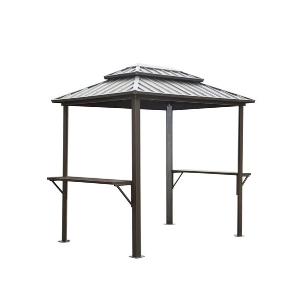 Mondawe 6 x 8-ft Metal BBQ Gazebo w/ Side Shelves - Brown