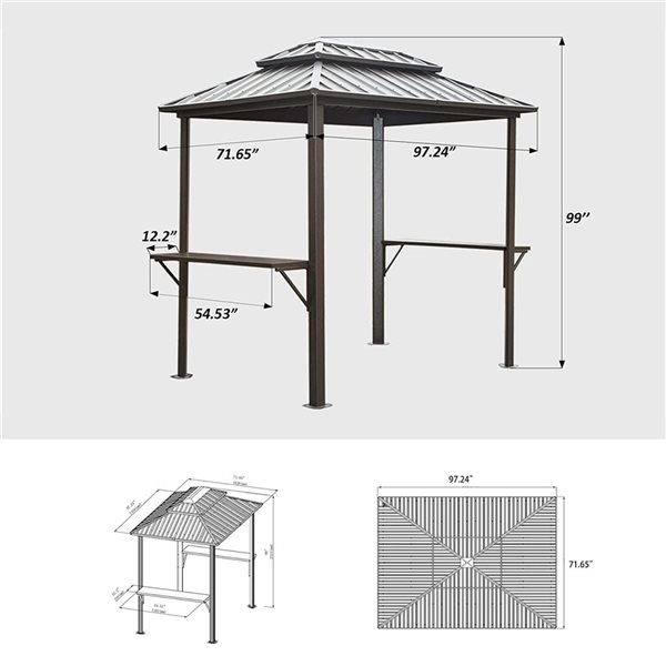 Mondawe 6 x 8-ft Metal BBQ Gazebo w/ Side Shelves - Brown