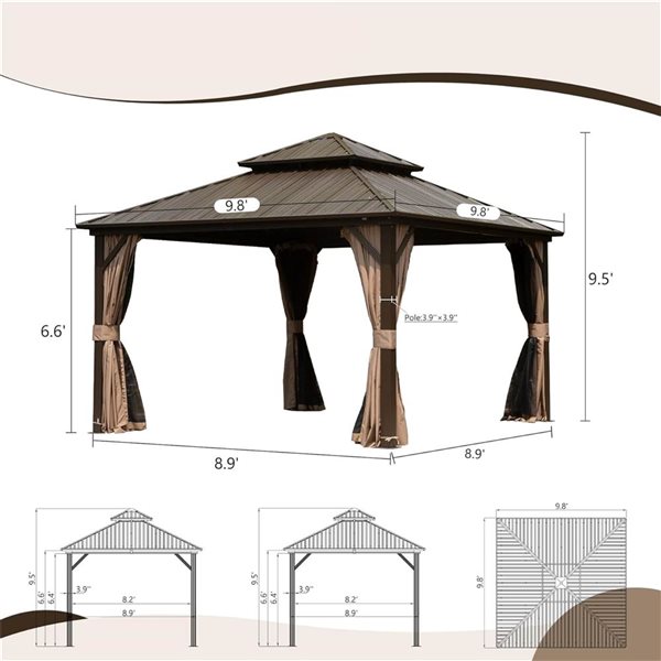 Mondawe 10 x 10-ft Metal Gazebo w/ Aluminum Frame - Brown