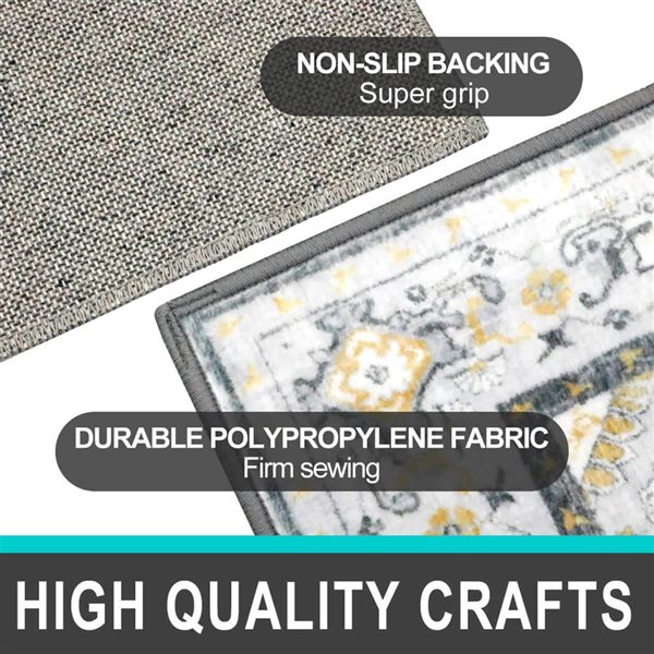 Marina Decoration 26 x 60-in Grey Yellow Floral Vintage Non-Slip Rubber Backing Accent Rug - Multicolour