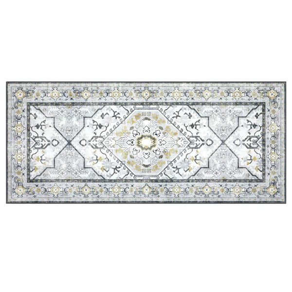 Marina Decoration 26 x 60-in Grey Yellow Floral Vintage Non-Slip Rubber Backing Accent Rug - Multicolour