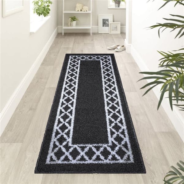 Marina Decoration 20 x 72-in Moroccan Trellis Non-Slip Rubber Backing Runner Rug - Grey