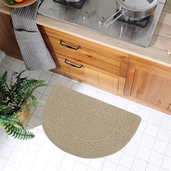 Marina Decoration 3-Pack 20 x 32-in Half-Moon Jacquard Solid Non-Slip Rubber Backing Kitchen Rug - Taupe