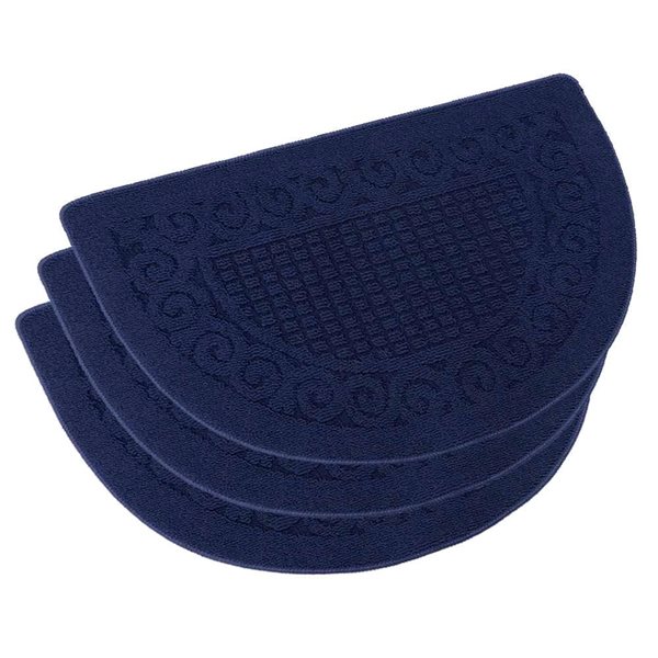 Marina Decoration 3-Pack 20 x 32-in Half-Moon Jacquard Solid Non-Slip Rubber Backing Kitchen Rug - Navy Blue