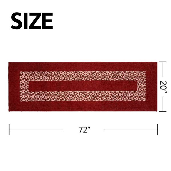 Marina Decoration 20 x 72-in Diamond Vintage Non-Slip Rubber Backing Runner Rug - Burgundy