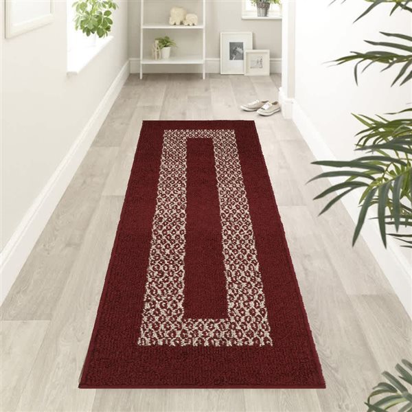 Marina Decoration 20 x 72-in Diamond Vintage Non-Slip Rubber Backing Runner Rug - Burgundy