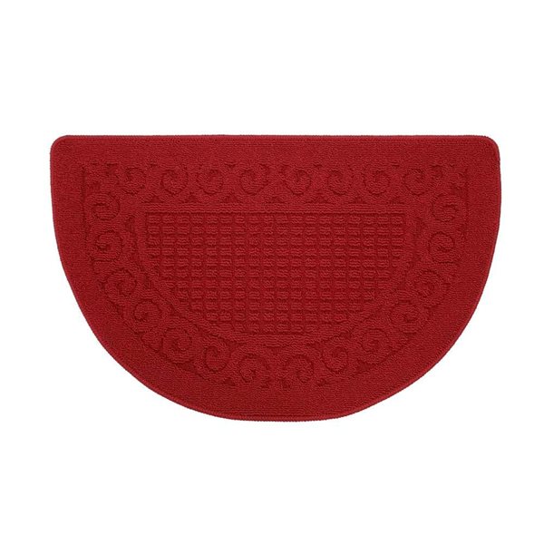 Marina Decoration 1-Pack 20 x 32-in Half-Moon Jacquard Solid Non-Slip Rubber Backing Kitchen Rug - Burgundy