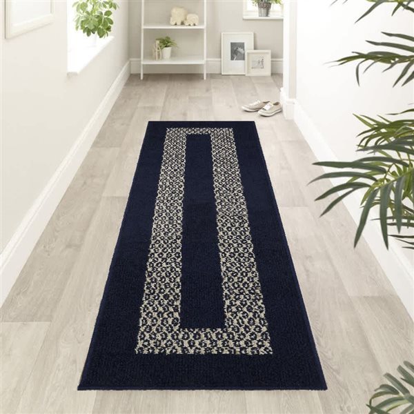Marina Decoration 20 x 60-in Diamond Vintage Non-Slip Rubber Backing Runner Rug - Blue