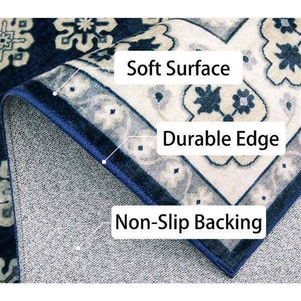 Marina Decoration 5 x 7-ft Rectangular Floral Non-Slip Rubber Backing Area Rug - Silver