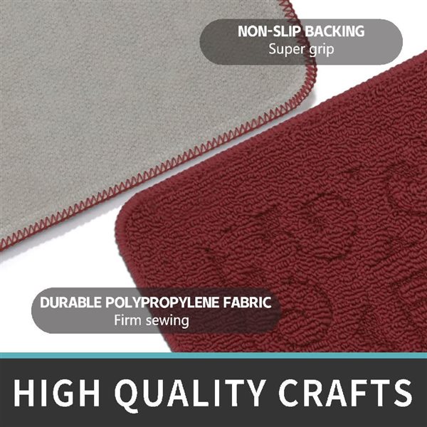 Marina Decoration 3-Pack 20 x 32-in Half-Moon Jacquard Solid Non-Slip Rubber Backing Kitchen Rug - Burgundy
