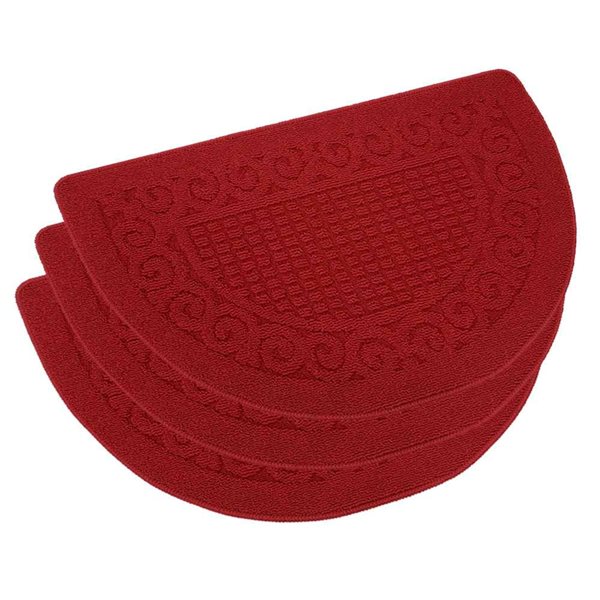 Marina Decoration 3-Pack 20 x 32-in Half-Moon Jacquard Solid Non-Slip Rubber Backing Kitchen Rug - Burgundy