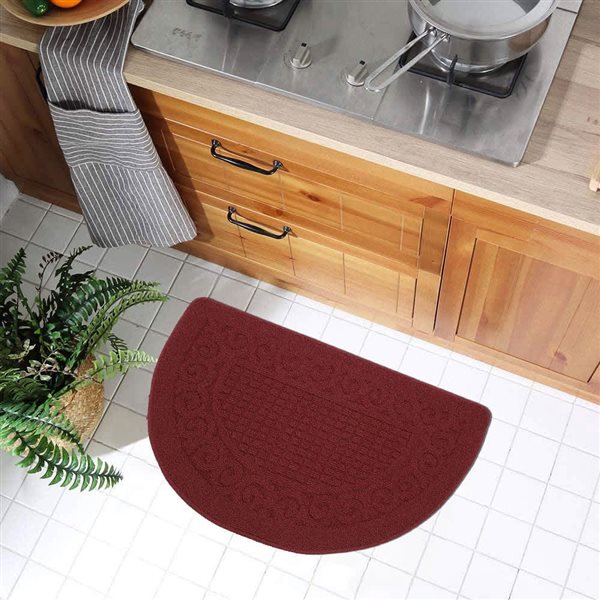 Marina Decoration 3-Pack 20 x 32-in Half-Moon Jacquard Solid Non-Slip Rubber Backing Kitchen Rug - Burgundy