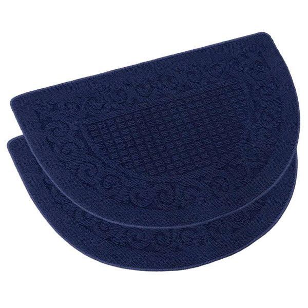 Marina Decoration 2-Pack 20 x 32-in Half-Moon Jacquard Solid Non-Slip Rubber Backing Kitchen Rug - Navy Blue
