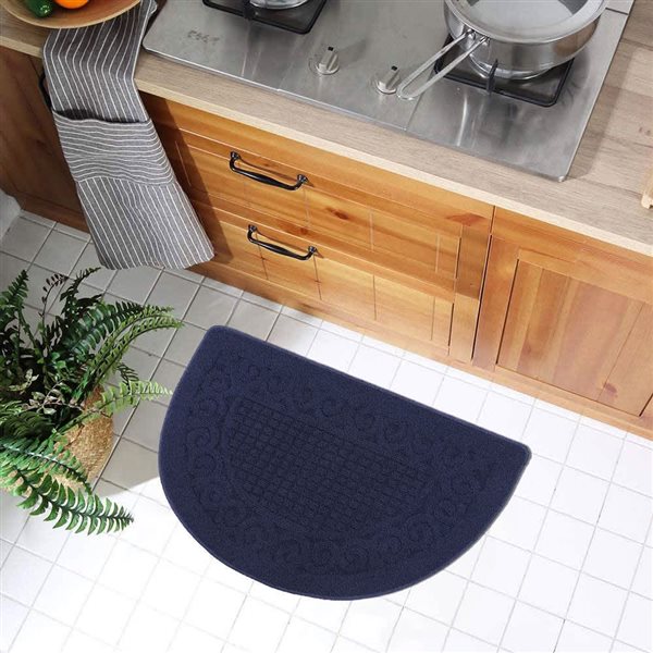 Marina Decoration 2-Pack 20 x 32-in Half-Moon Jacquard Solid Non-Slip Rubber Backing Kitchen Rug - Navy Blue