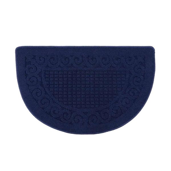 Marina Decoration 1-Pack 20 x 32-in Half-Moon Jacquard Solid Non-Slip Rubber Backing Kitchen Rug - Navy Blue