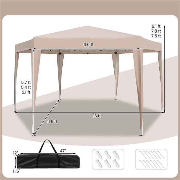 Costway 13 x 11.5-ft Hexagonal Gazebo Shelter with 3 Adjustable Height and Carrying Bag