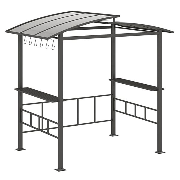 Costway 8 x 5-ft Hardtop Grill Gazebo with  Vented Polycarbonate Roof, Side Shelves and Hooks