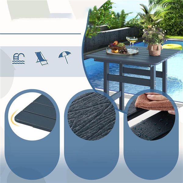 Costway Square Navy Weather HDPE Patio Bistro Table with Wood Grains