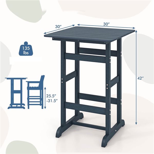 Costway Square Navy Weather HDPE Patio Bistro Table with Wood Grains