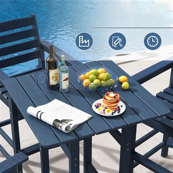 Costway Square Navy Weather HDPE Patio Bistro Table with Wood Grains