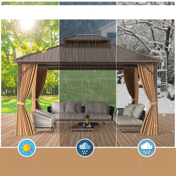 Costway 14 x 12-ft Aluminum Frame Hardtop Gazebo with Curtains & Netting